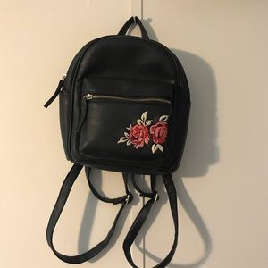 Leather Bag with Rose Embroidery